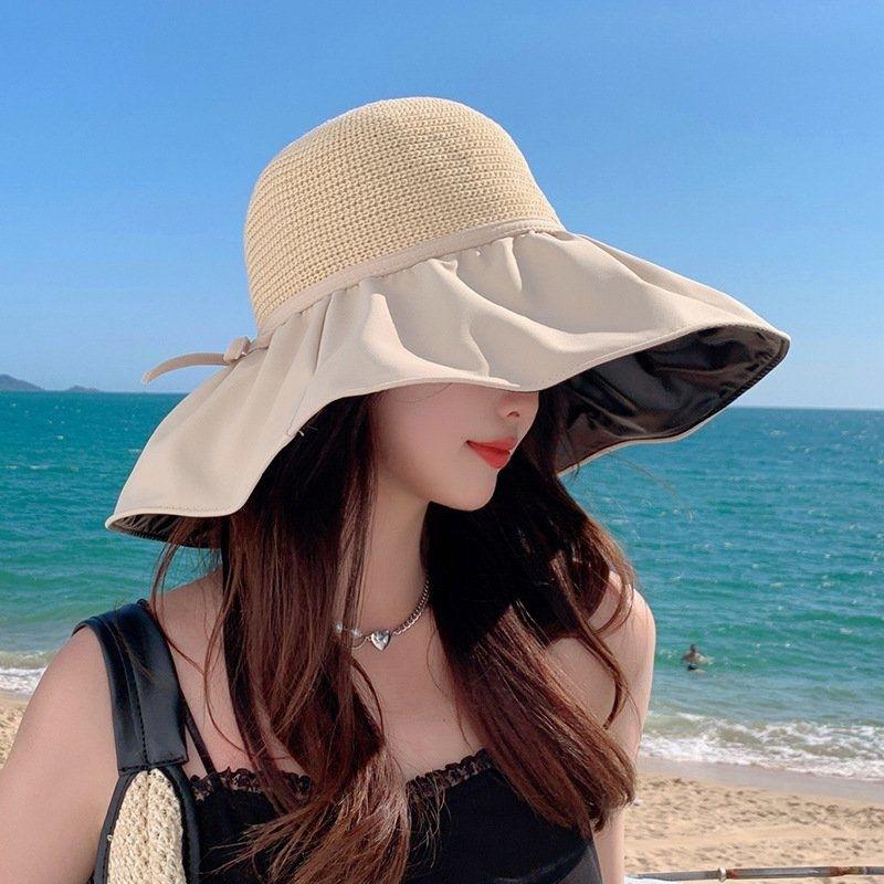 Sun Protection Hat Women's Vinyl New Large Brim Fisherman Hat Foldableable Sun Hat Anti-Uv Face-Covering Sun Hat