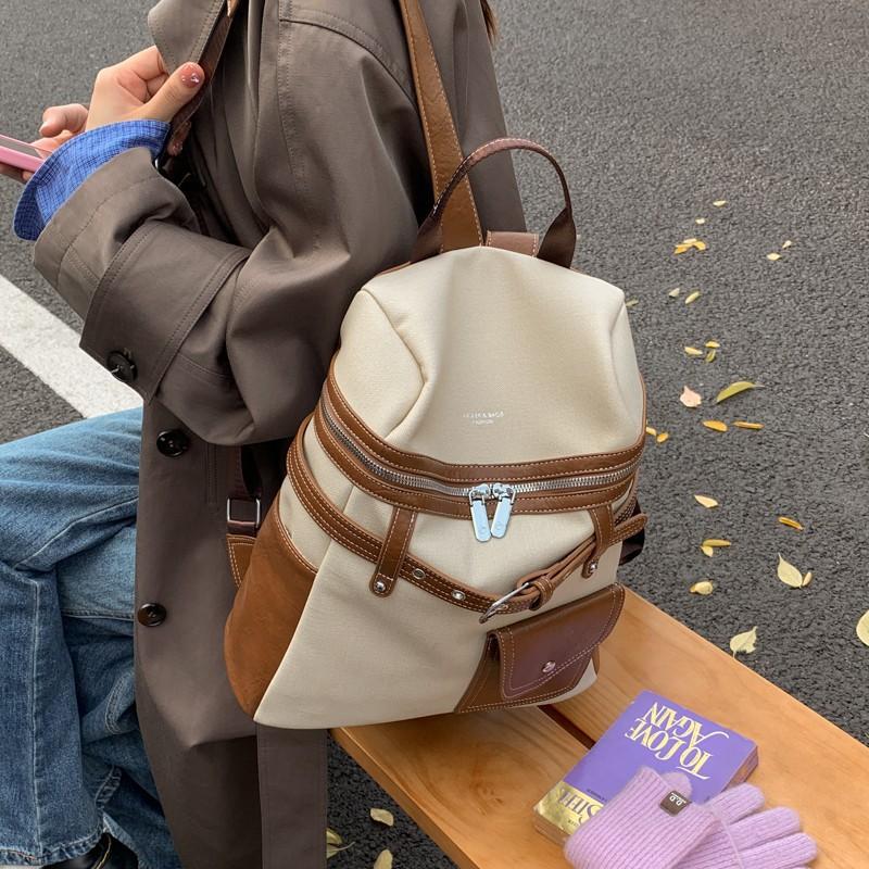 Popular Backpack Bag for Women 2025 Autumn and Winter New Style Simple Splicing Contrasting Color Student Ladies Versatile Commuter Bag