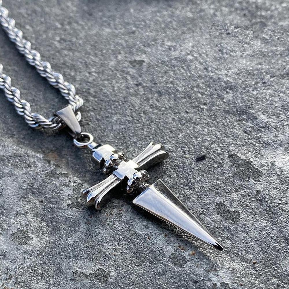 Cross-Border Foreign Trade Trendy Cross Dagger Pendant Personalized Stainless Steel Twist Chain Necklace Holiday Jewelry Gift for Women