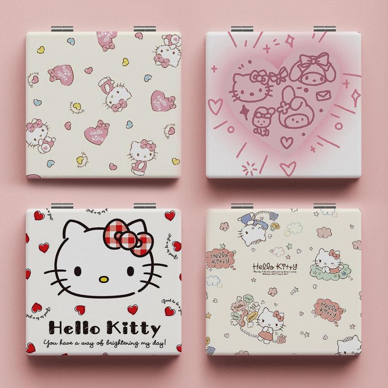 Cute Kitty Cat Portable Folding Makeup Mirror Women's Simple Student Dormitory Handheld Makeup Small Mirror DIY