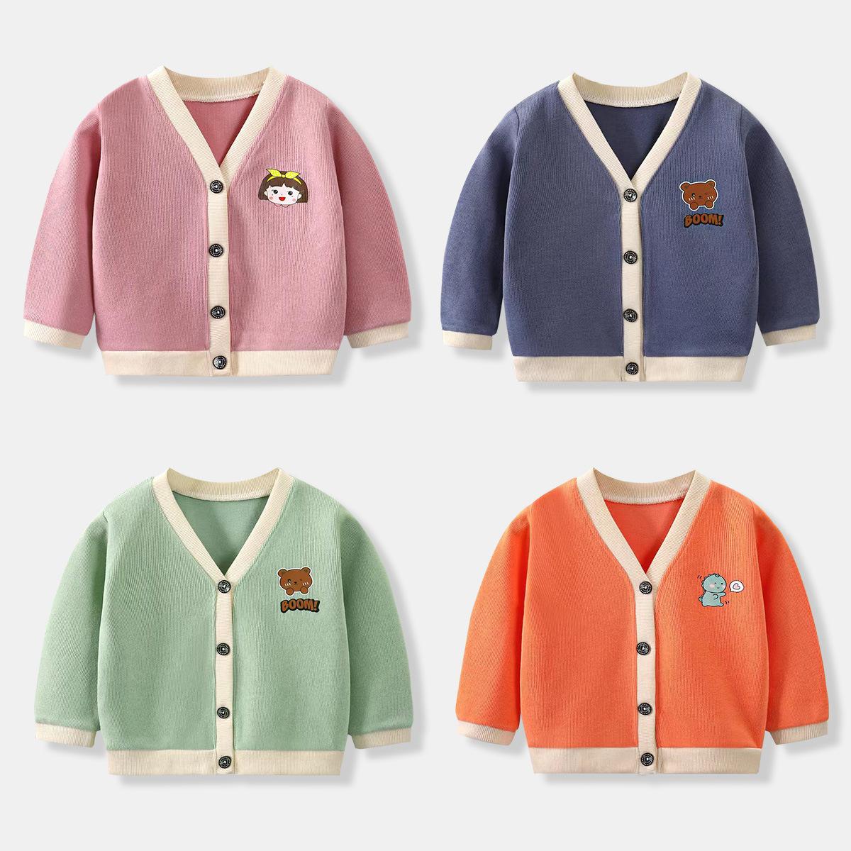 New children's cardigan coat for boys and girls fashion V-neck bottoming shirt spring and autumn baby sweater children's clothing wholesale