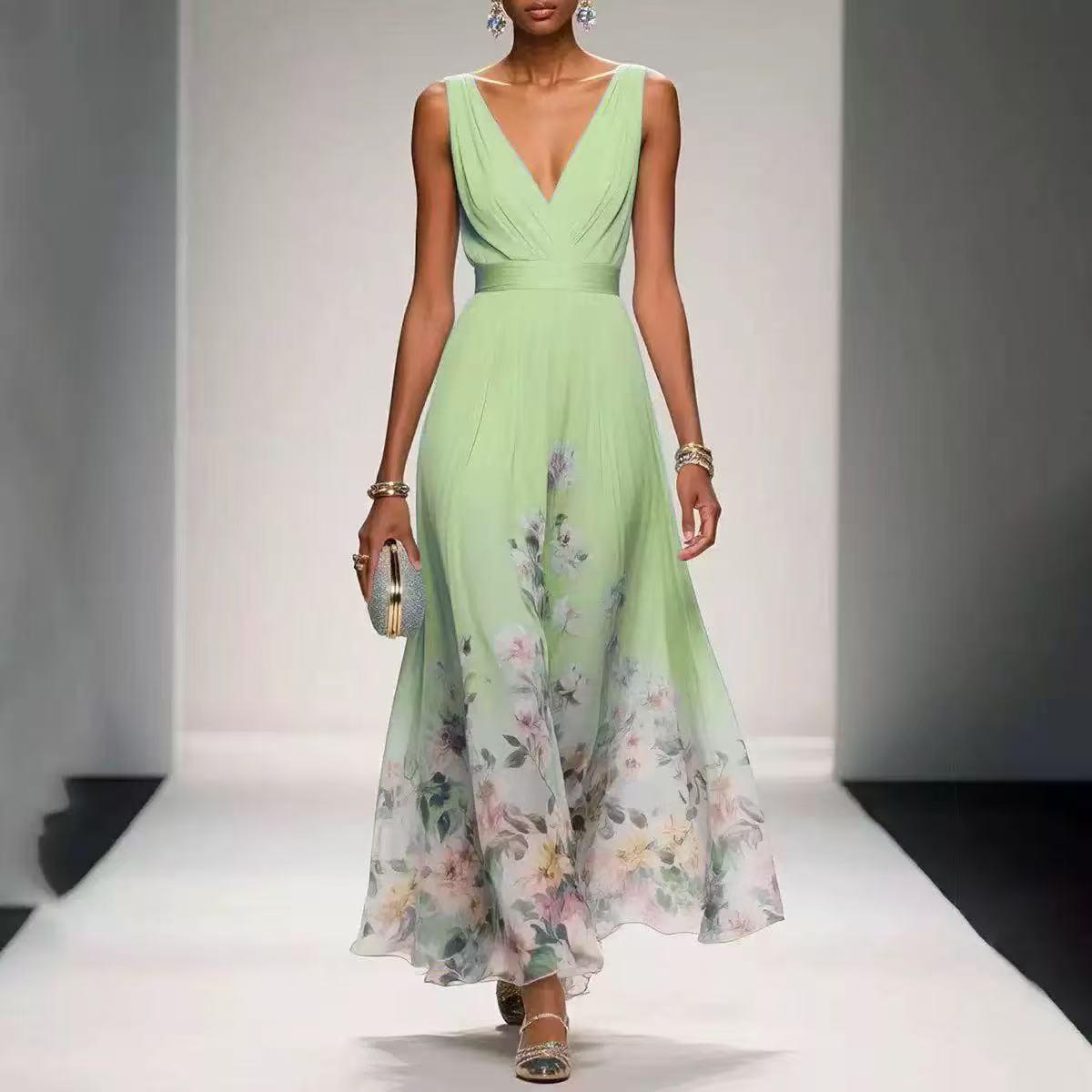 2026 European and American Women's Fashion Amazon Independent Site Elegant V-Neck Cross-Border Dress Evening Gown Sleeveless