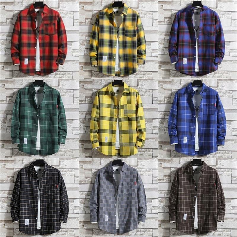 2020ins plaid shirt men's Hong Kong style outerwear Korean style trendy all-match internet celebrity very fairy long sleeve shirt shirt