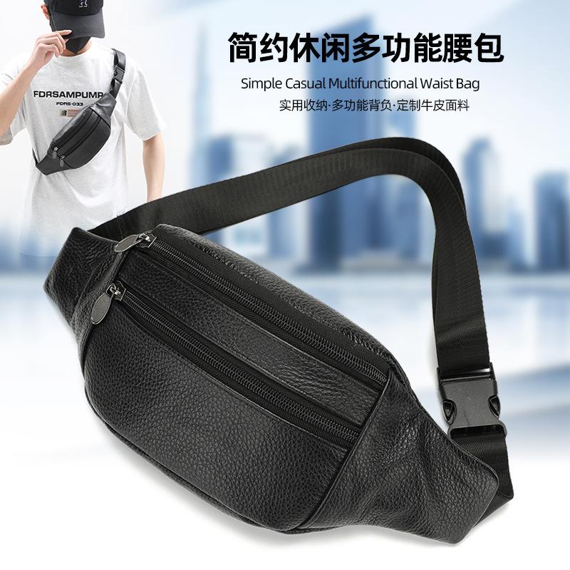 Casual genuine leather waist bag, first-layer cowhide large waist bag, men's chest bag, sports bag, men's phone bag, available for dropshipping