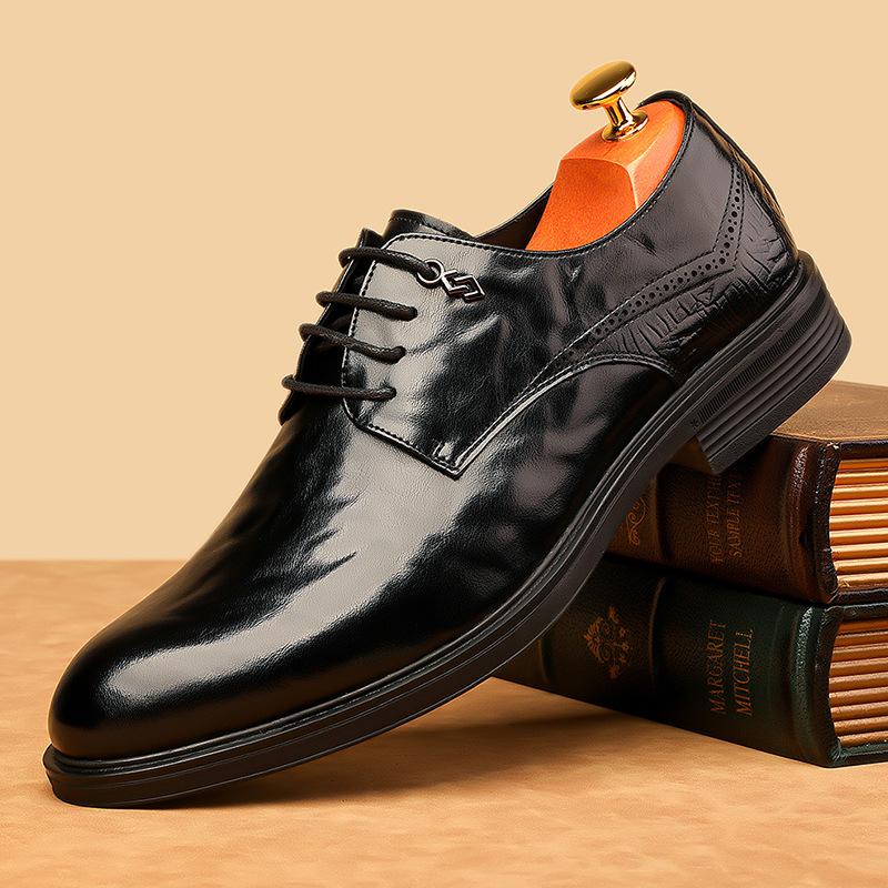 Autumn New Men's Business Casual Leather Shoes Men's Lace-Up Pointed Toe Fashionable Versatile British Style Business Formal Men's Shoes