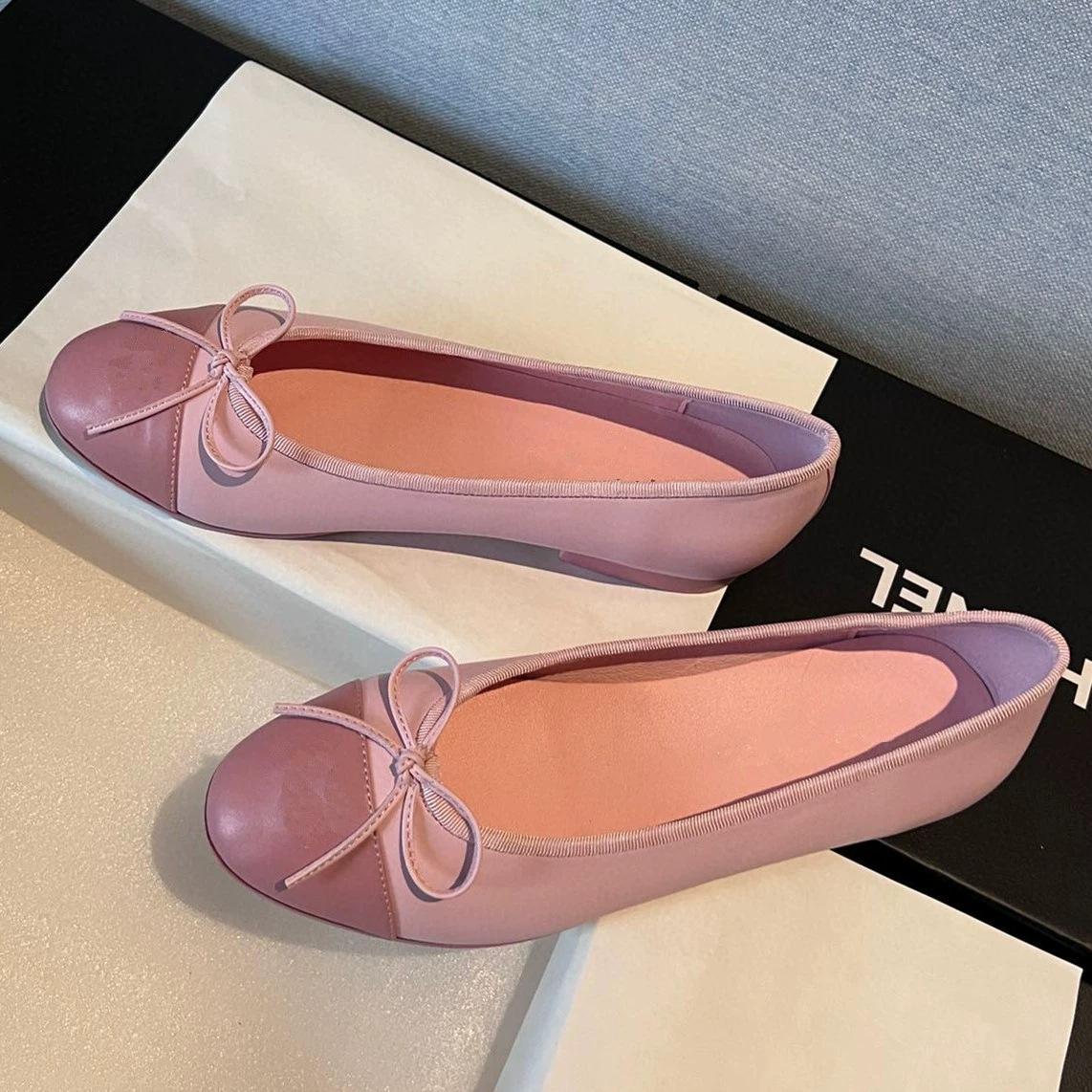 2026 New Style Chanel-Inspired Flat Shoes, Genuine Leather Shallow Round-Toe Ballet Shoes with Bow, Soft Leather Granny Shoes for Women