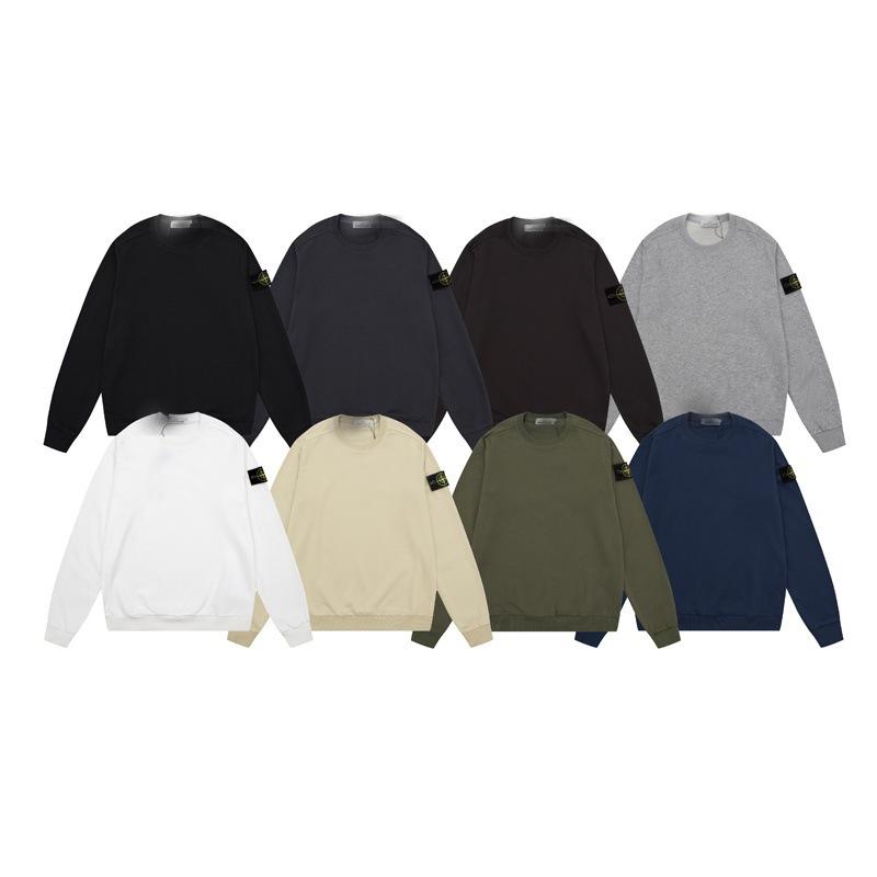Sto Stone ne Crewneck Pullover fleece-lined Sweatshirt Basic Solid Color Long Sleeve Autumn and Winter Men's and Women's All-match Island Stone
