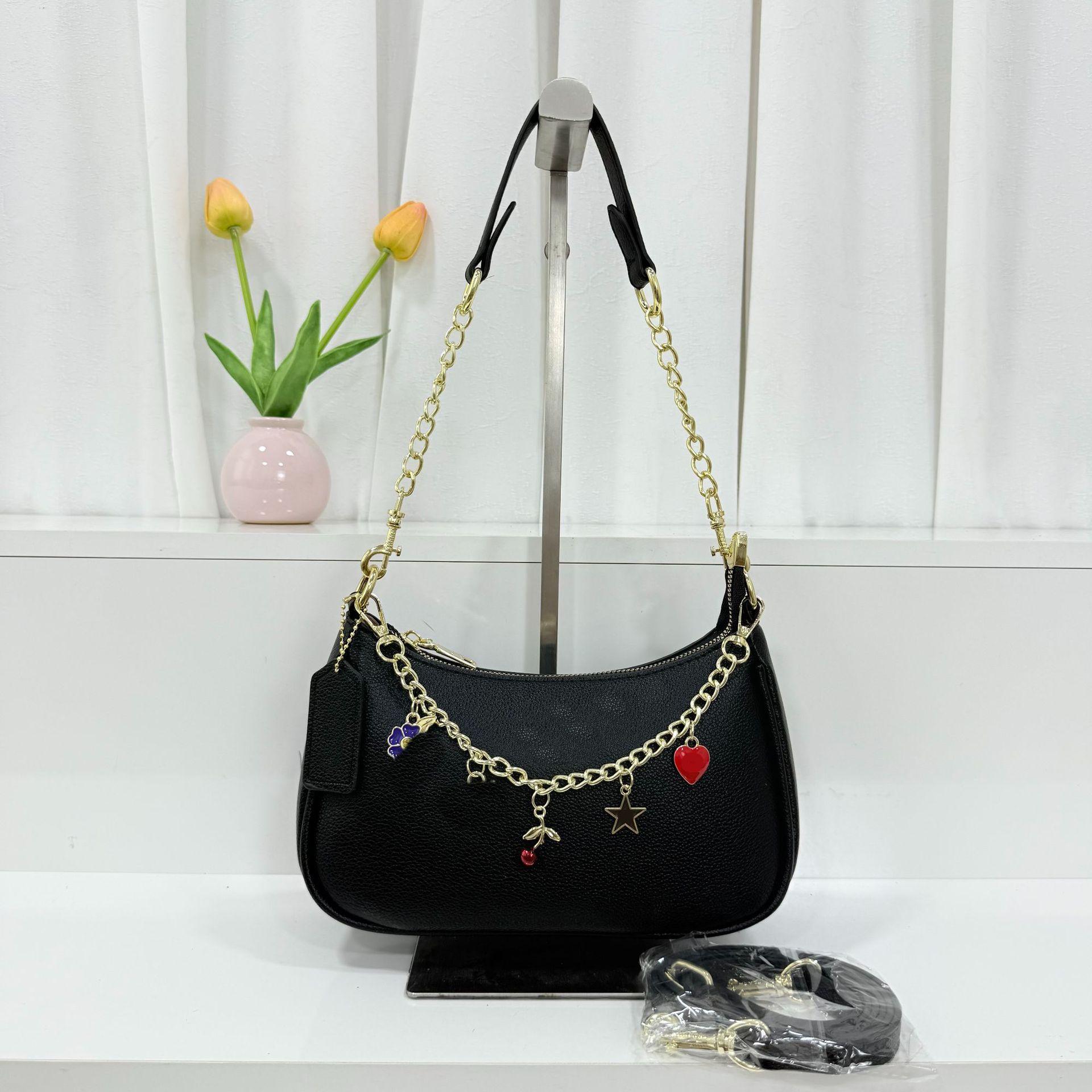 New cross-border wholesale crescent bag with cherry pendant, chain bag, versatile and fashionable, can be worn as a shoulder bag, underarm bag, handbag, or crossbody bag
