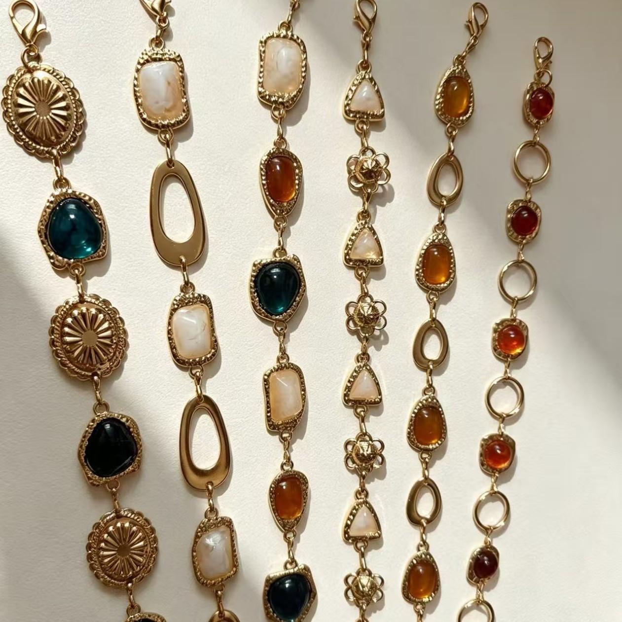 Vintage Gemstone Metal Waist Chain for Women, French Style Light Luxury Colorful Diamond Chain Belt, Dress Decoration Waist Accessory