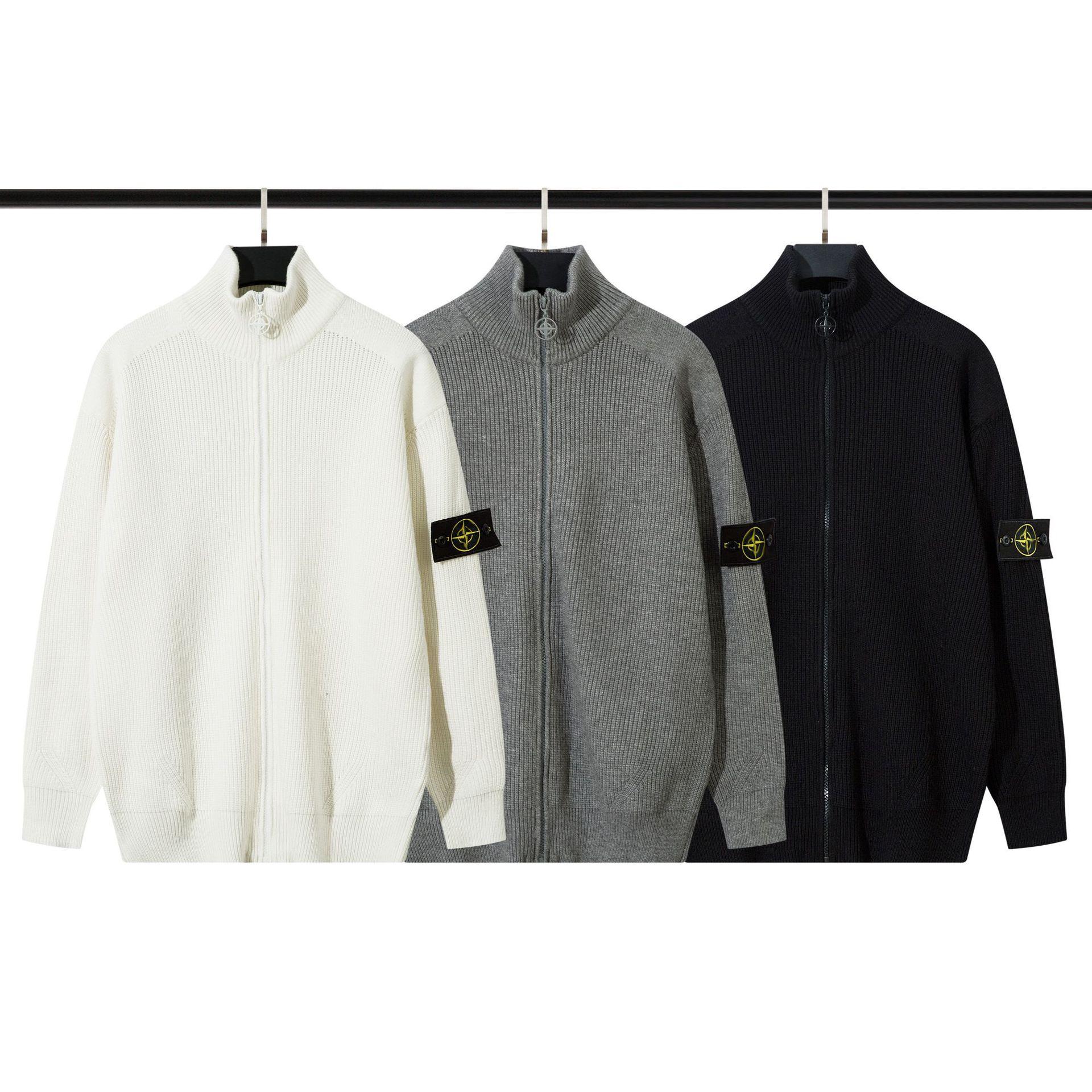 Cross-Border Stone Stone Cardigan Knitwear Men's Spring and Autum Couple Pure Color Knitwear Long-Sleeved Zipper Jacket Island