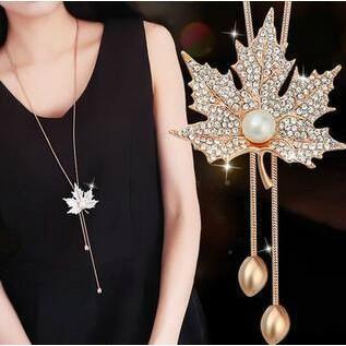 Fashionable Autumn and Winter Versatile Jewelry Sweater Chain Long Maple Leaf Necklace Women Korean Decorative Pendant Accessories Pendant Wholesale
