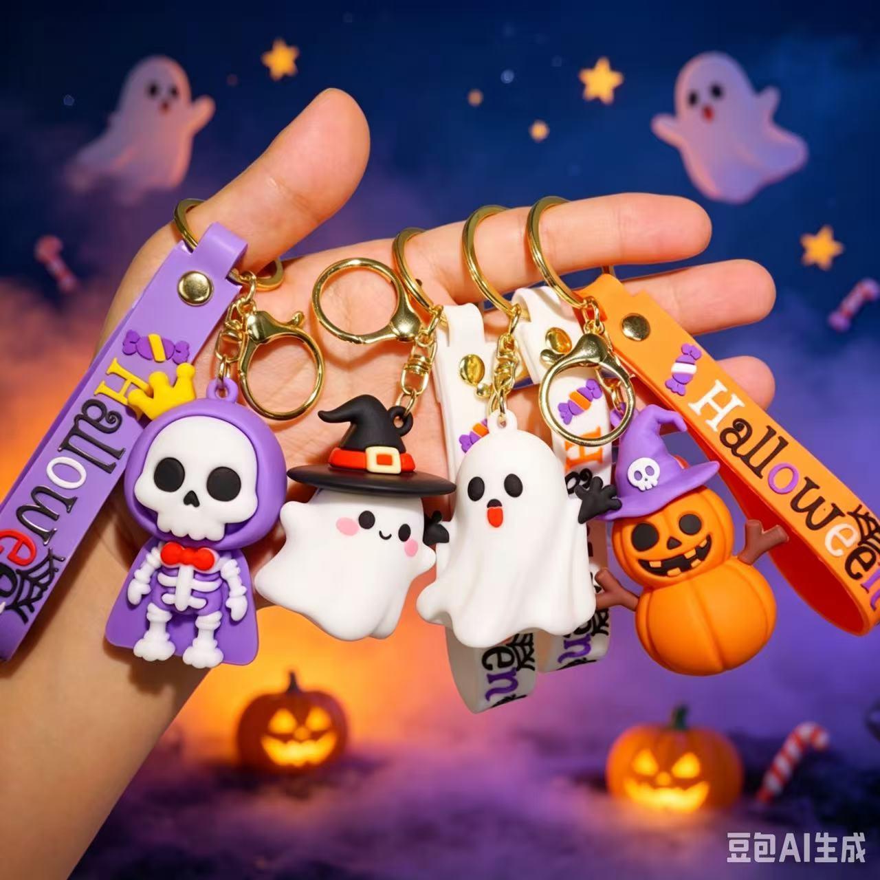 Cross-border Halloween keychain pendant, cartoon small pumpkin doll, soft rubber keychain, car ornament, keychain