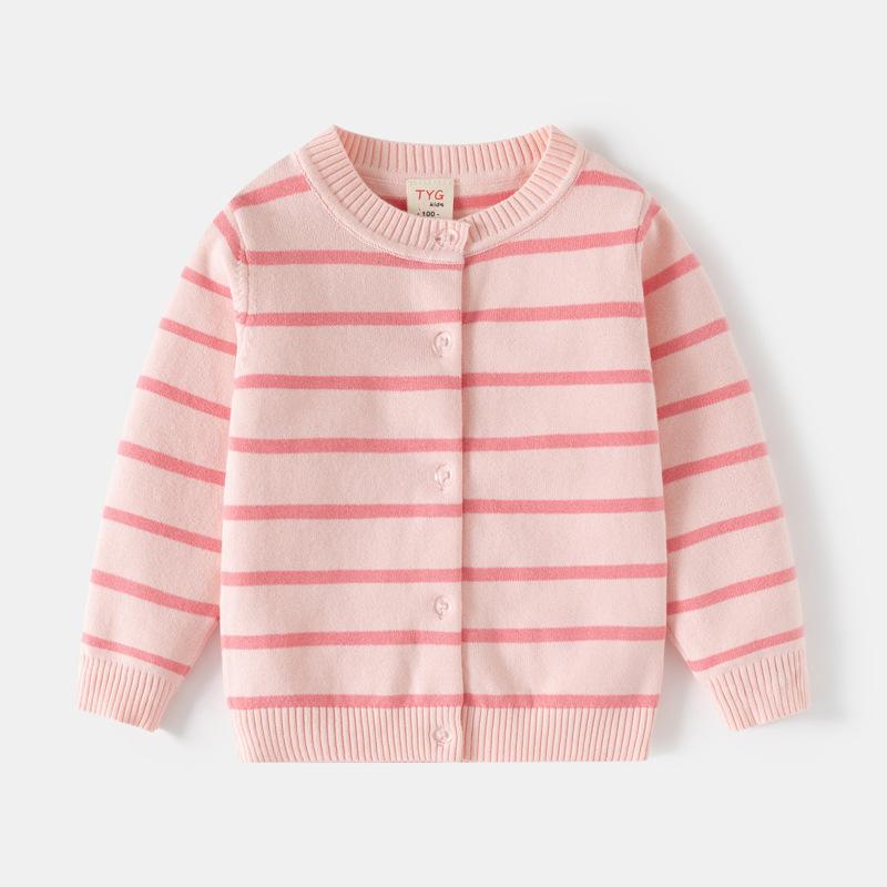 Korean Style Children's Clothing Girls Single-Layer Cotton Knitted Cardigan 25 Autum New Baby Stripesd Sweater Girls Tops
