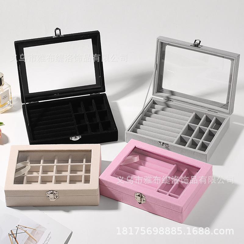 Window Velvet Jewelry Box Ring Necklace Earrings Storage Box Jewelry Anti-Oxidation Jewelry Storage Box Factory Direct Supply
