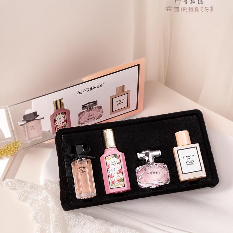 Cross-Border Women's Perfume Long-Lasting Fragrance Flower Story Four-Piece Set Flower Delight Blooming Gift Box Set Perfume Wholesale