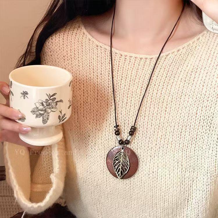 Zen Chinese Style New Chinese Retro Necklace Sweater Chain Bohemian Ethnic Style Niche Pendant Sweatshirt Chain Accessories