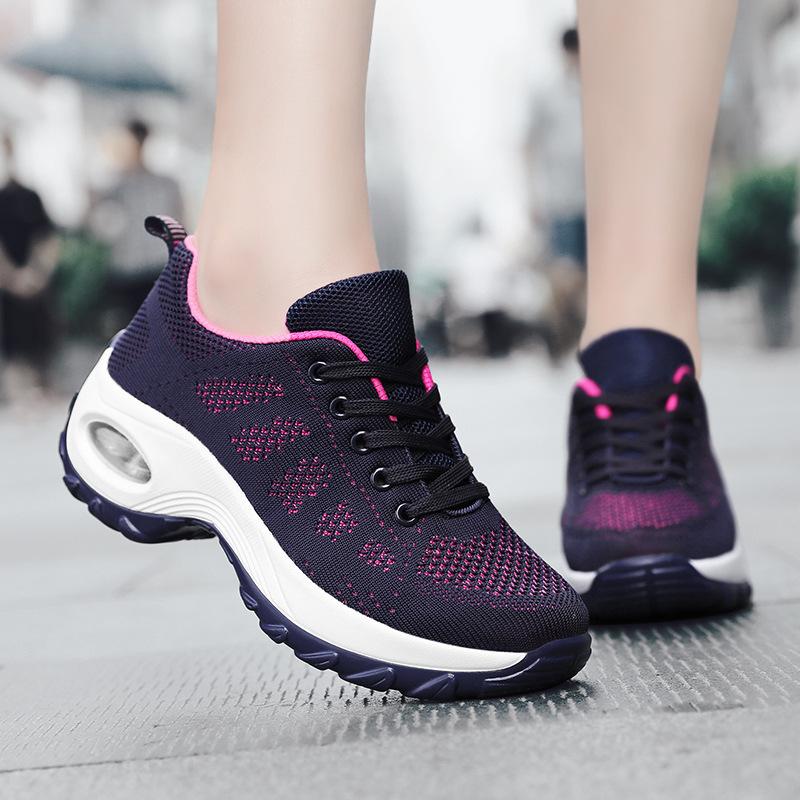 Cross-border 44 yards women's shoes spring new front lace-up casual sneaker heightening air-cushion shoes wedge heel shoes women's rocking shoes