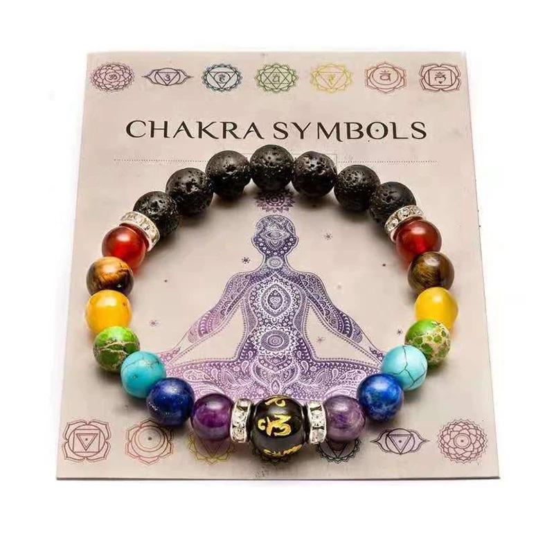 Amazon European and American Colorful Men and Women Natural Stone Crystal Anxiety Relief Mandala Yoga Meditation Bracelet Bracelet