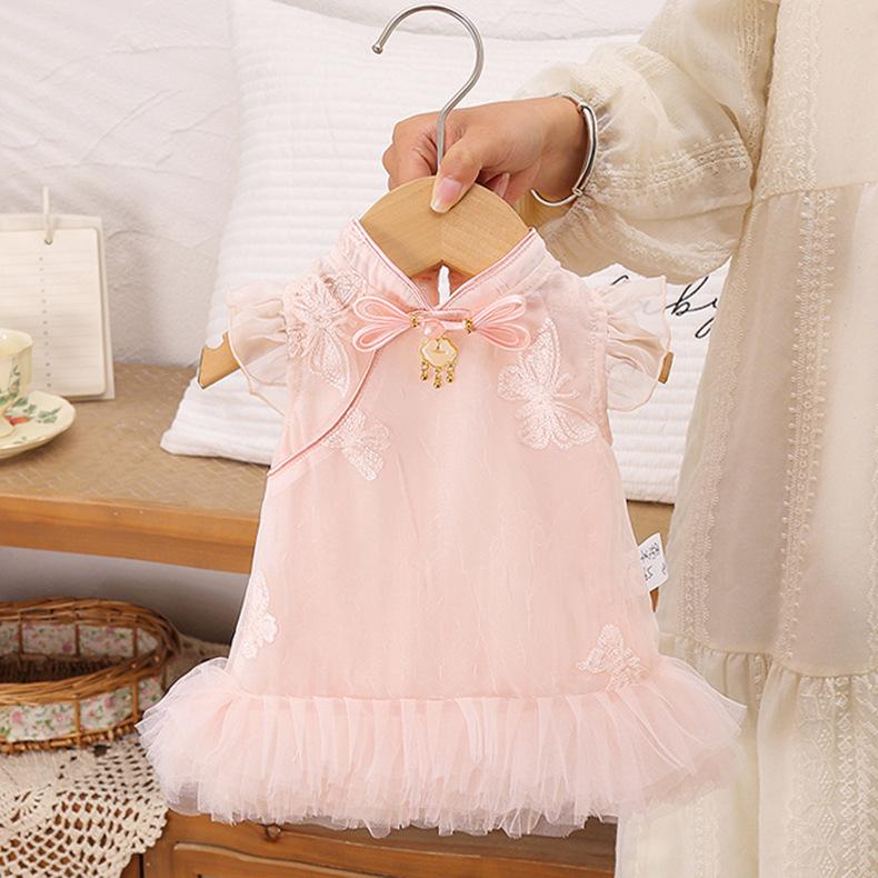 High-End New Chinese-Style Summer Baby Clothes, Sweet Mesh Baby Dress, Full Moon and 100-Day Birthday Dress