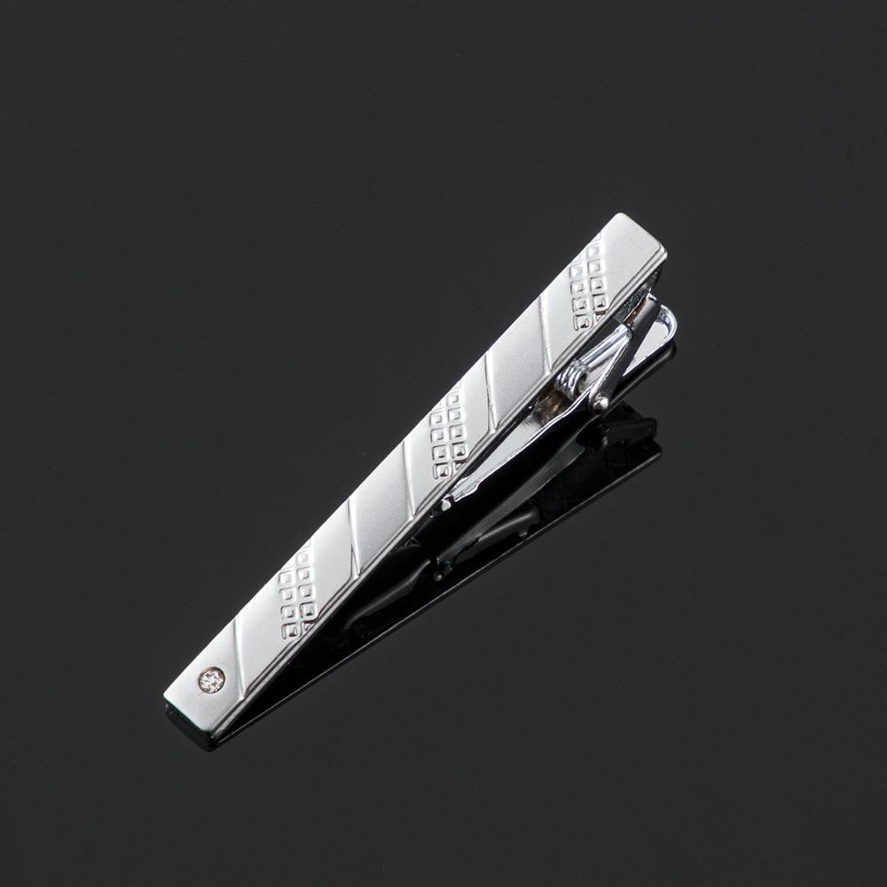 New in stock electroplating silver sandblasting point drill iron tie clip Foreign Trade men's business casual formal wear collar clip