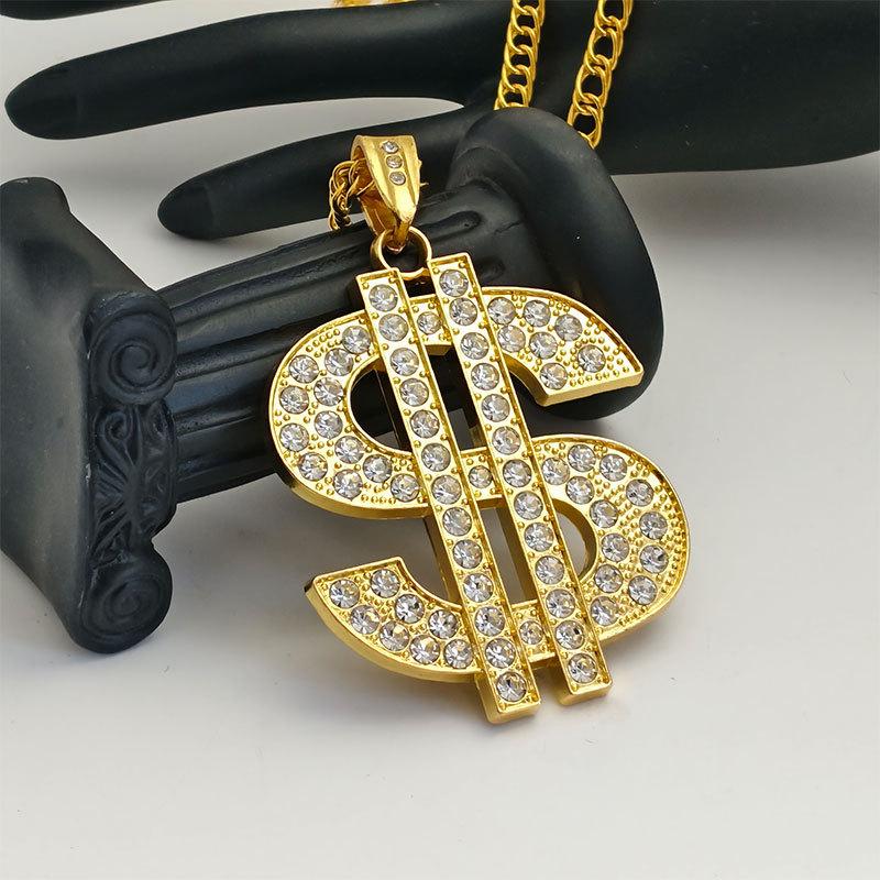 Amazon Cross-border Wholesale Explosions Hip-hop US Dollar Full Diamond Pendant Aggressive Ring Necklace Pendant Jewelry