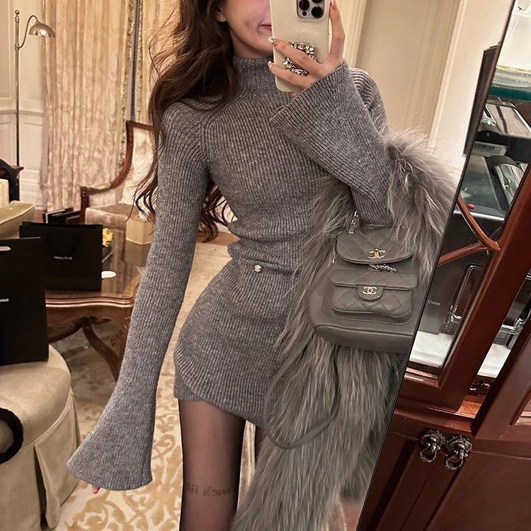 High Collar Knitted dress Children Autumn and Winter 2024 New High-end Sense Small Inner Base Hip Skirt