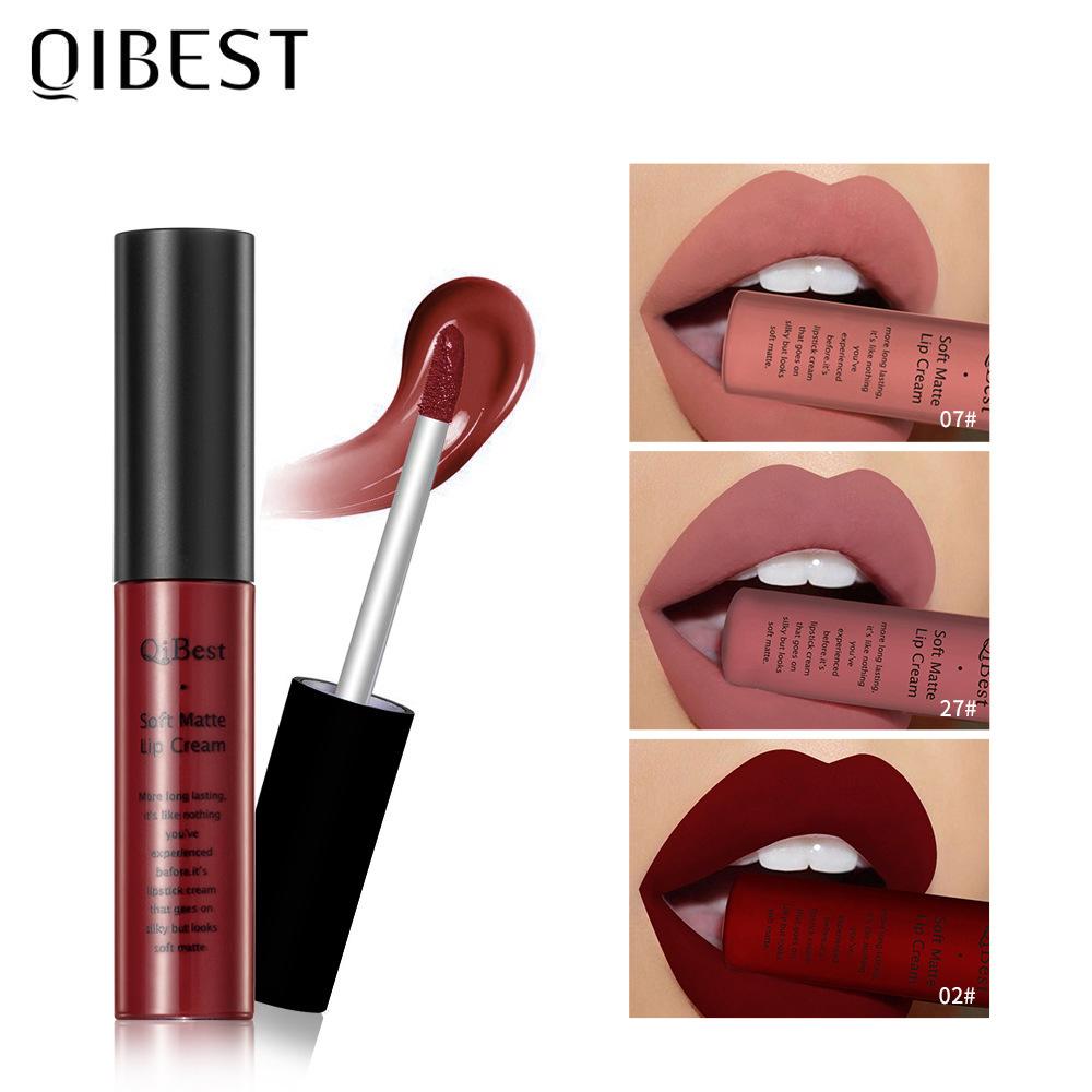 Qibest Soft Mist Lip Gloss Non-Stick Cup Non-Fading Lip Glaze Matte European and American Nude Color Lip Matte Liquid Lipstick