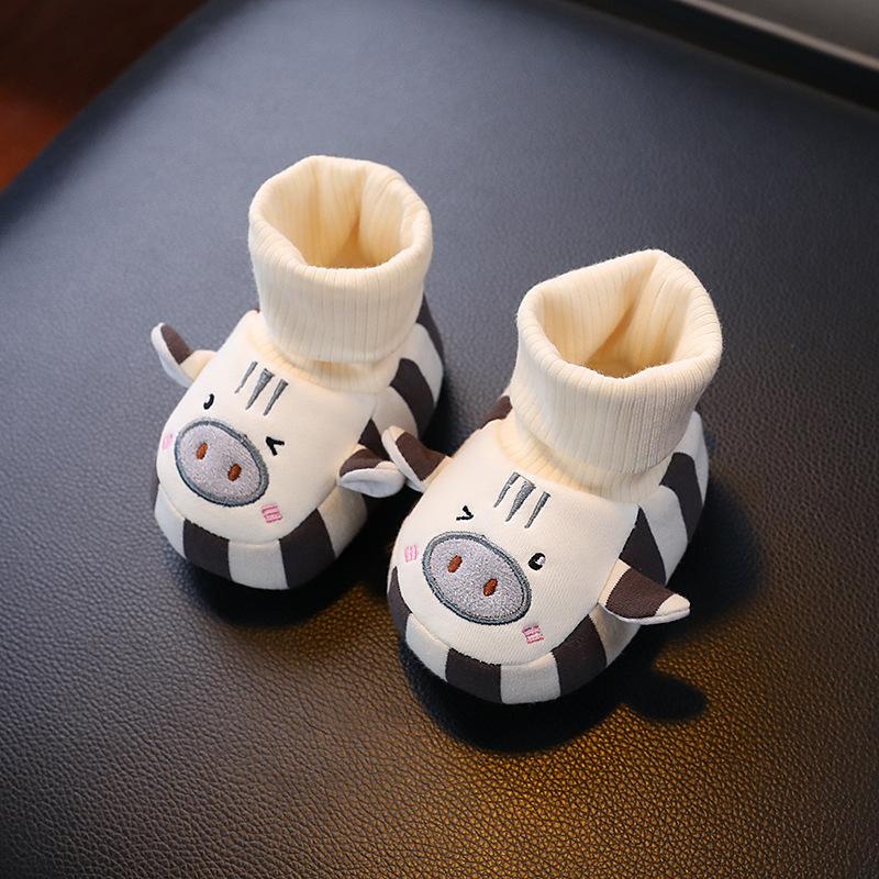 Autumn and Winter Newborn Baby Socks Shoes Children's Warm Foot Cover Cartoon fleece-lined Thickened Soft Bottom Non-slip Non-dropping Toddler Shoes