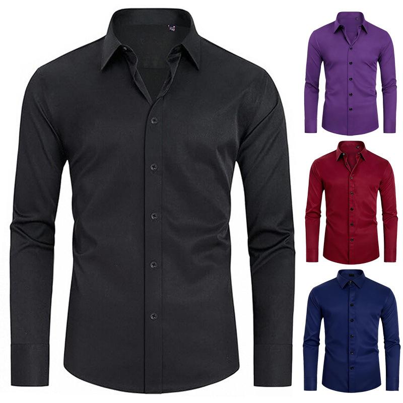 Cross-Border Popular Four-Sided Stretch Shirt Spring and Summer Men's Long-Sleeved Hot-Selling Seamless and Iron-Free Business Casual White Shirt