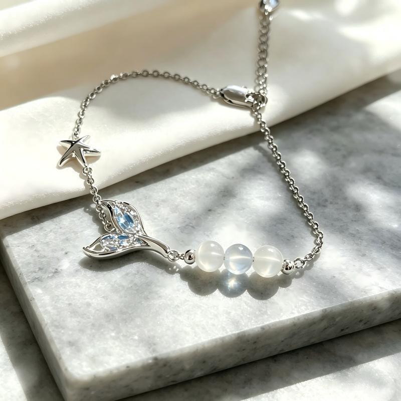 Sweet Atmosphere Fishtail Beaded Cat's Eye Stone Bracelet, Fashionable and Exquisite, Trendy and Versatile, Light Luxury Style Niche Jewelry