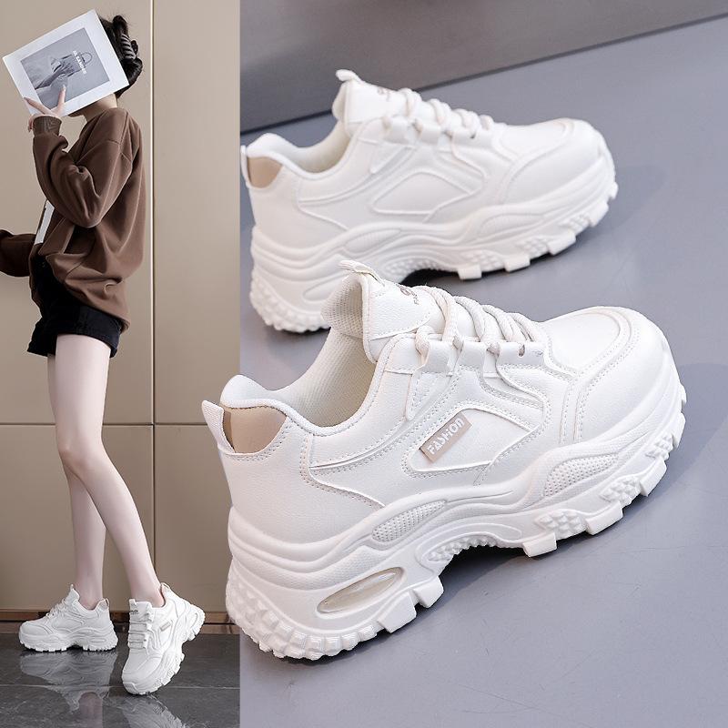 Ins Korean Style Leather Low-Top Dad Shoes for Women 2026 Autumn New Student Sports Height-Increasing Casual Women's Shoes 610-1