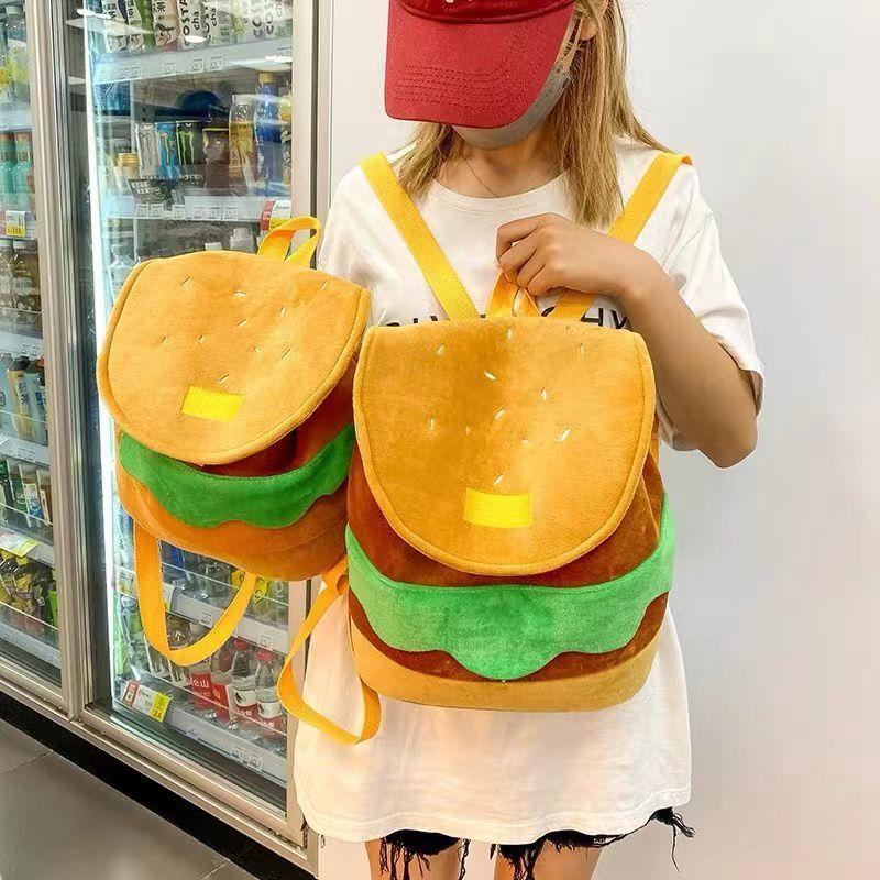 Lazy Xiaohongshu Style Hamburger Backpack, Cute Cartoon Small Backpack, Large Capacity, Fresh and Sweet Campus Style