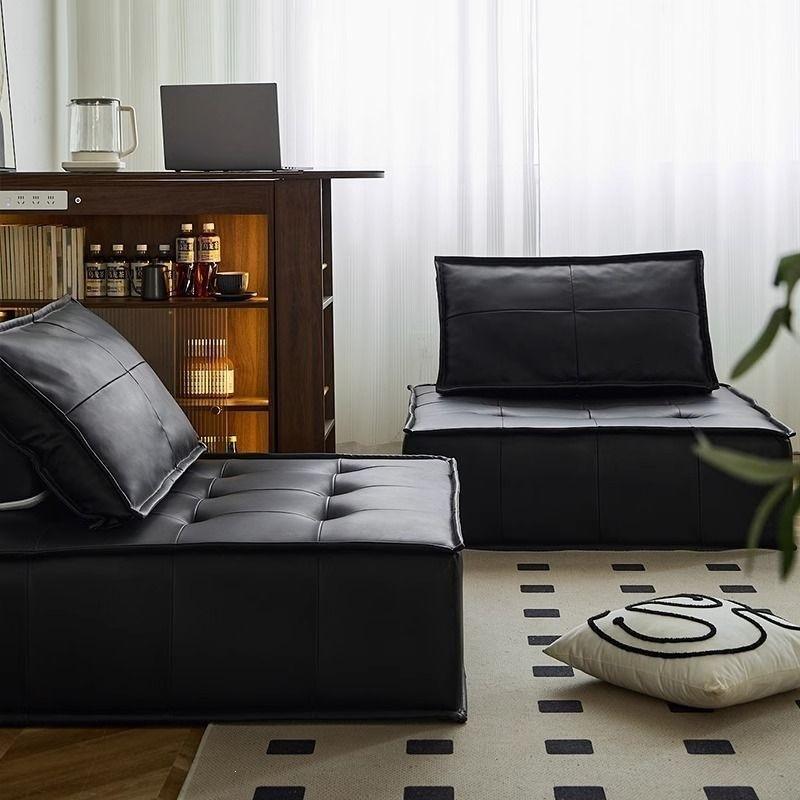 Tofu block sofa, modular design, straight row arrangement, bedroom style, cream-colored, trendy, square-shaped, floor-standing, suitable for small apartments and guesthouses