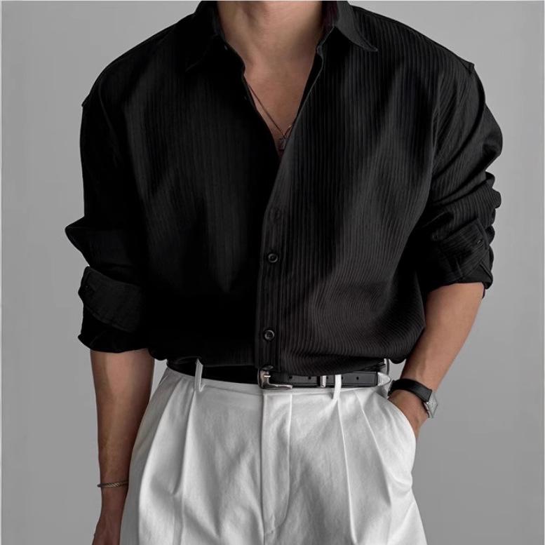 high quality "Texture Sense" Solid Color Shirt Men's Long Sleeve Spring and Autumn Loose Shirt Korean Style Niche Casual Shirt