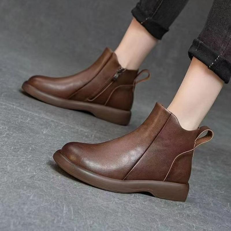Foreign Trade Cross-border New Autumn and Winter Fashion Boots Women's All-match Short Boots Handmade Retro Soft Bottom Soft Cotton Shoes Round Toe Women's Shoes