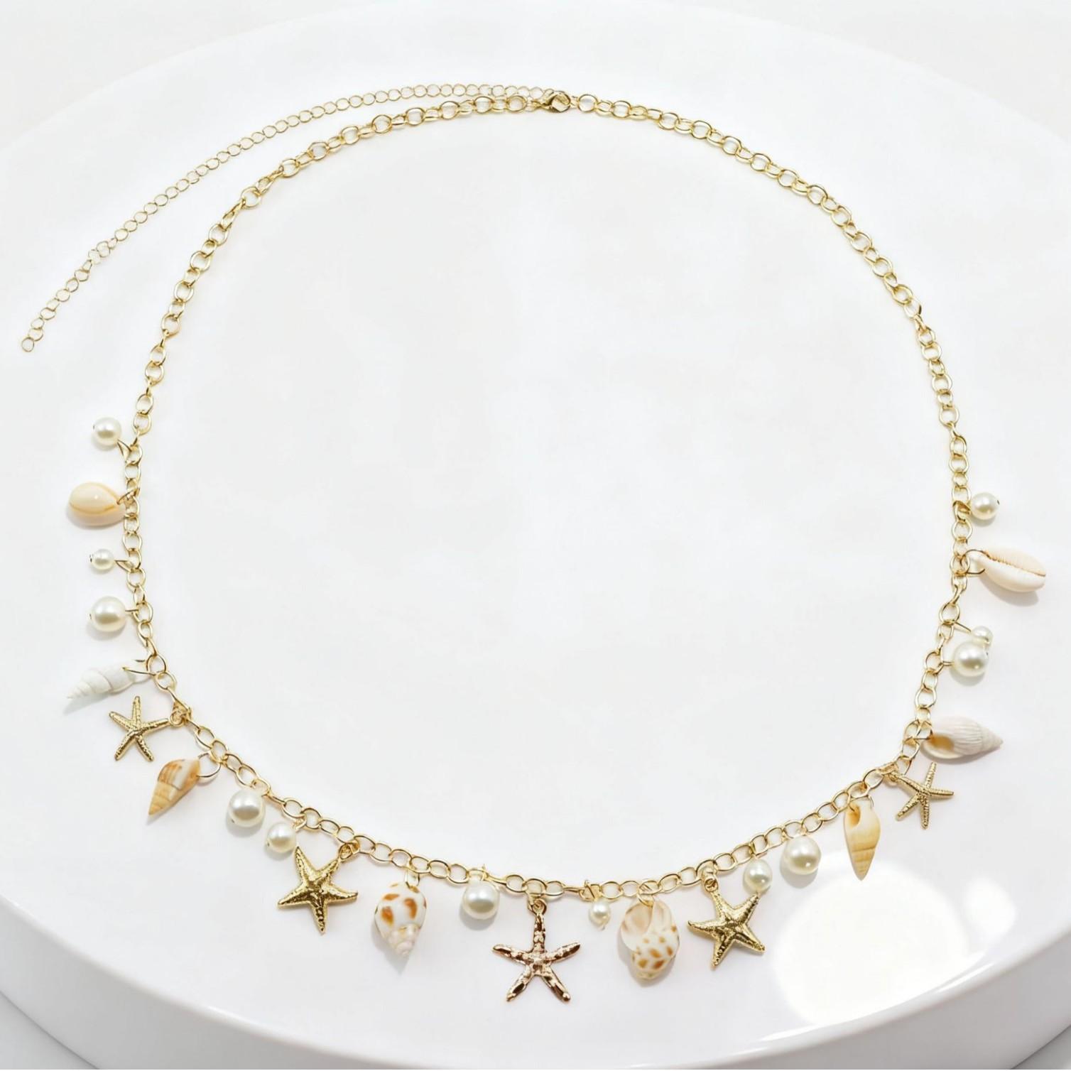 Bohemian Summer Beach Shell Waist Chain Seaside Travel Imitation Pearl Starfish Conch Pendant Body Chain European and American