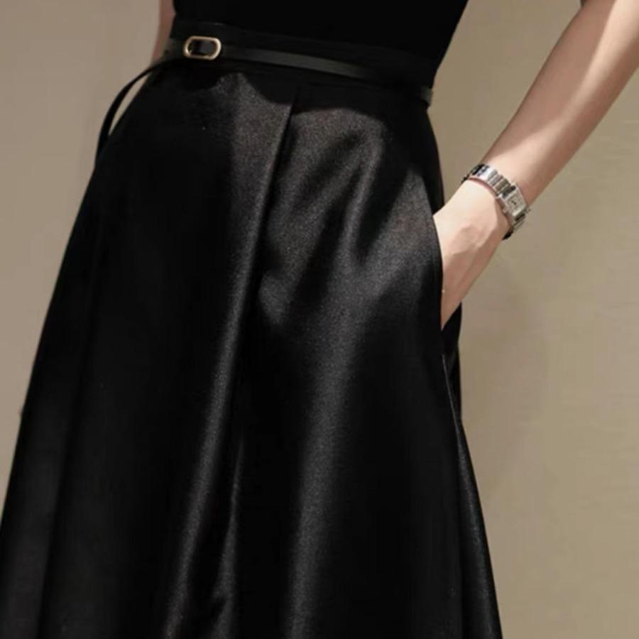 New Slimming and Structured Mid-Length Skirt, Black Versatile Midi Skirt, Umbrella Skirt 9209