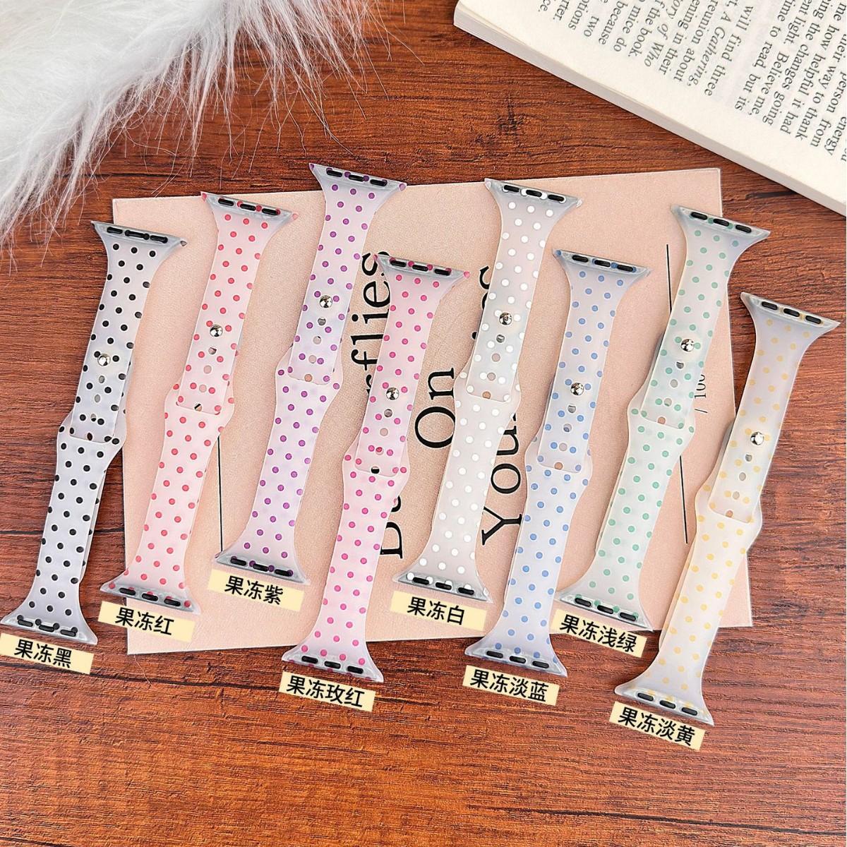 Suitable for Apple Watch 1-12 Generations/Ultra3/Se3 Small Waist Jelly Polka Dot Silicone Watch Strap