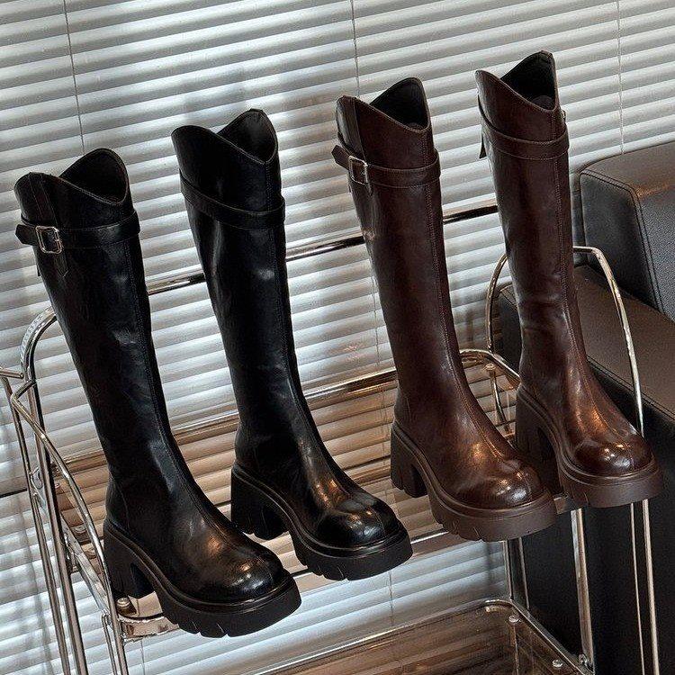 New Knight Boots for Women 2025 Knee-High Fashion Boots with Thick Soles for Autumn and Winter Petite