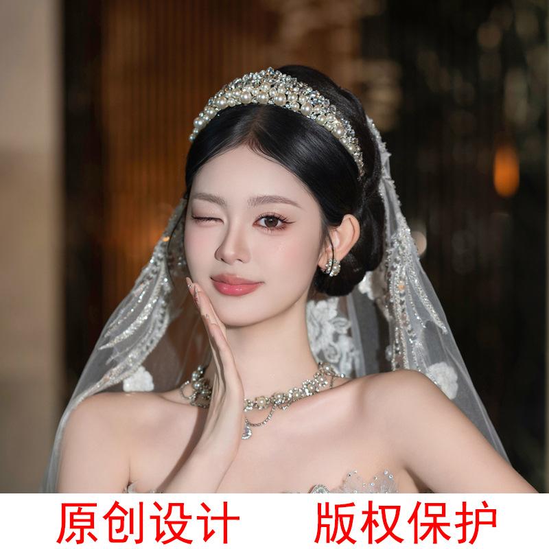 Korean Style 2026 New Exquisite and Simple Crystal Pearl Bridal Wedding Crown Headpiece Tiara Hair Accessory