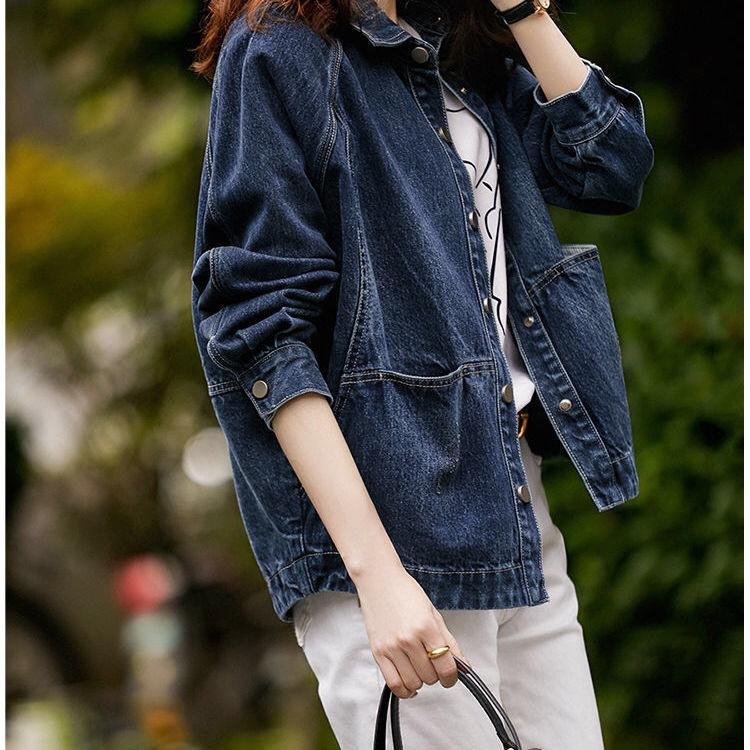 [Spot] Coat Denim Women's Jacket Temperament Age-reducing Profile All-match Loose Slimming Baseball Clothing Women's College Style