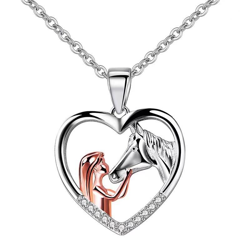 Cross-Border New Necklace Pendant Gift for Girls, Fashionable Wish Girl and Horse Heart-Shaped Necklace, Collarbone Necklace