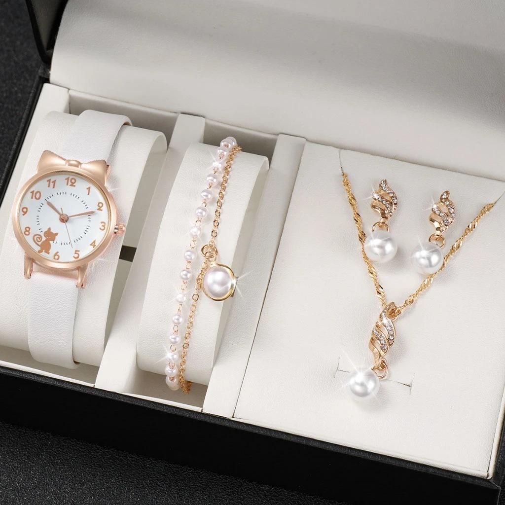 Cross-border classic hot-selling fashion multi-style with cute kitten quartz women's watch suit