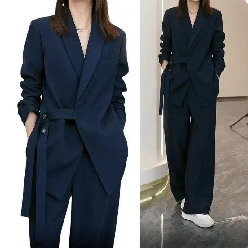 2026 Spring and Autumn New Style Plus Size Loose Design Age-Reducing Wide-Leg Pants Two-Piece Long-Sleeve Blazer Set for Women