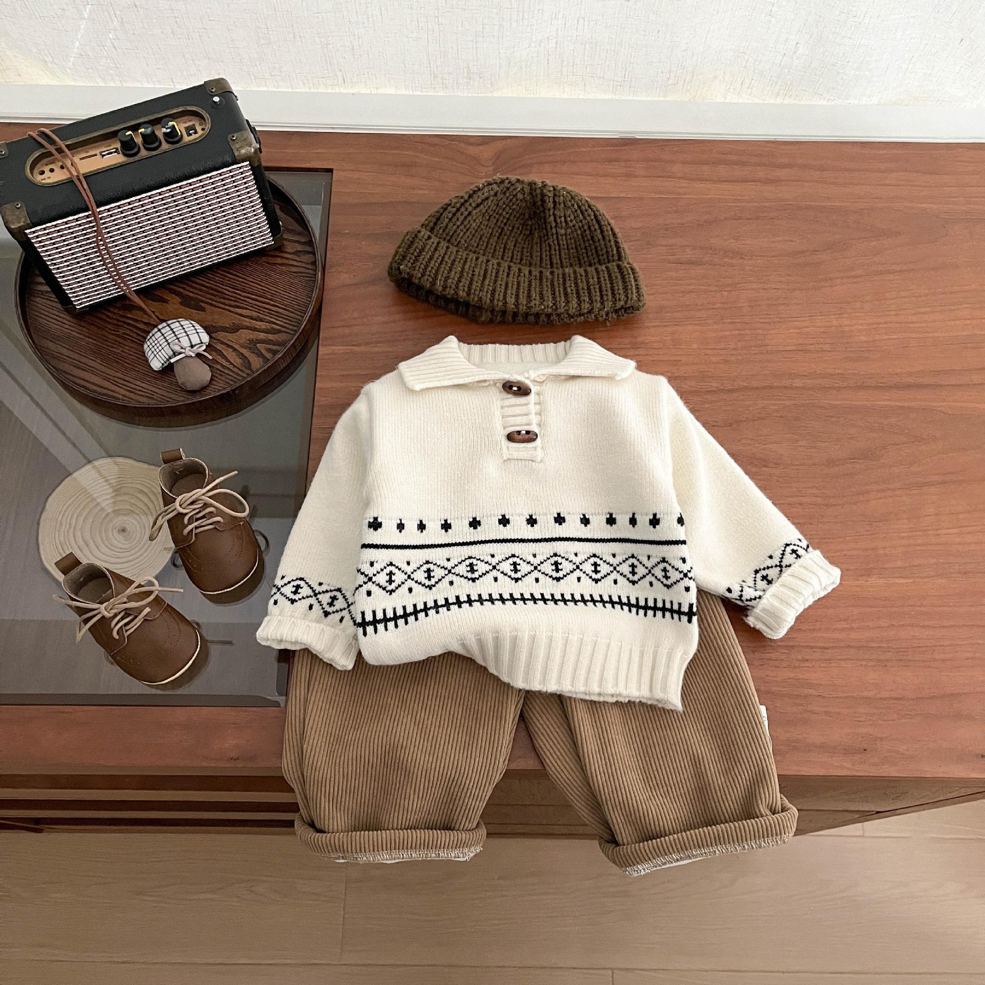 Korean Style Lazy Style Soft Waxy Knitwear Winter Clothing for Boys and Girls, Stylish Polo Collar Thickeneded Knitwear, Baby Fashion Clothes