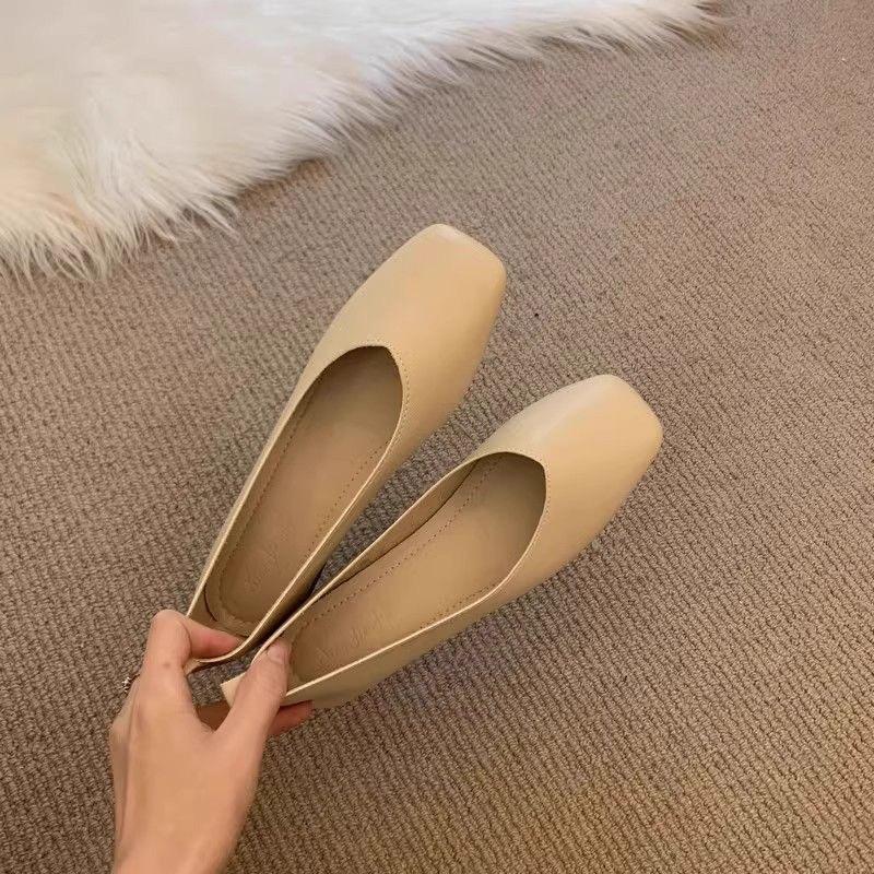 Super Soft Lambskin~6Cm Height-Increasing Shoes for Petite Women, Shallow Mouth, Chunky Heel, Square Toe, Granny Shoes, Soft Sole Loafers