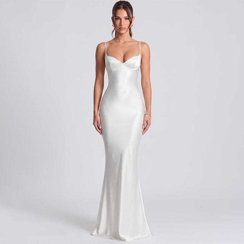 European and American cross-border e-commerce 2026 new satin spaghetti-strap long dress, figure-hugging mermaid-style evening gown