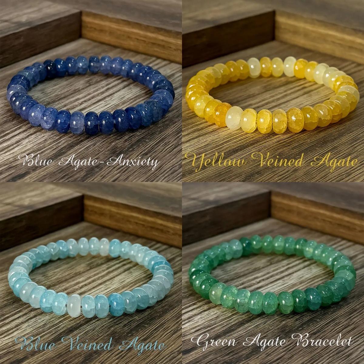 Temu Xiyin Tk Beaded Bracelet Made of Aquamarine, Lapis Lazuli, Yellow Agate, Green Agate, Abacus Beads, Handmade