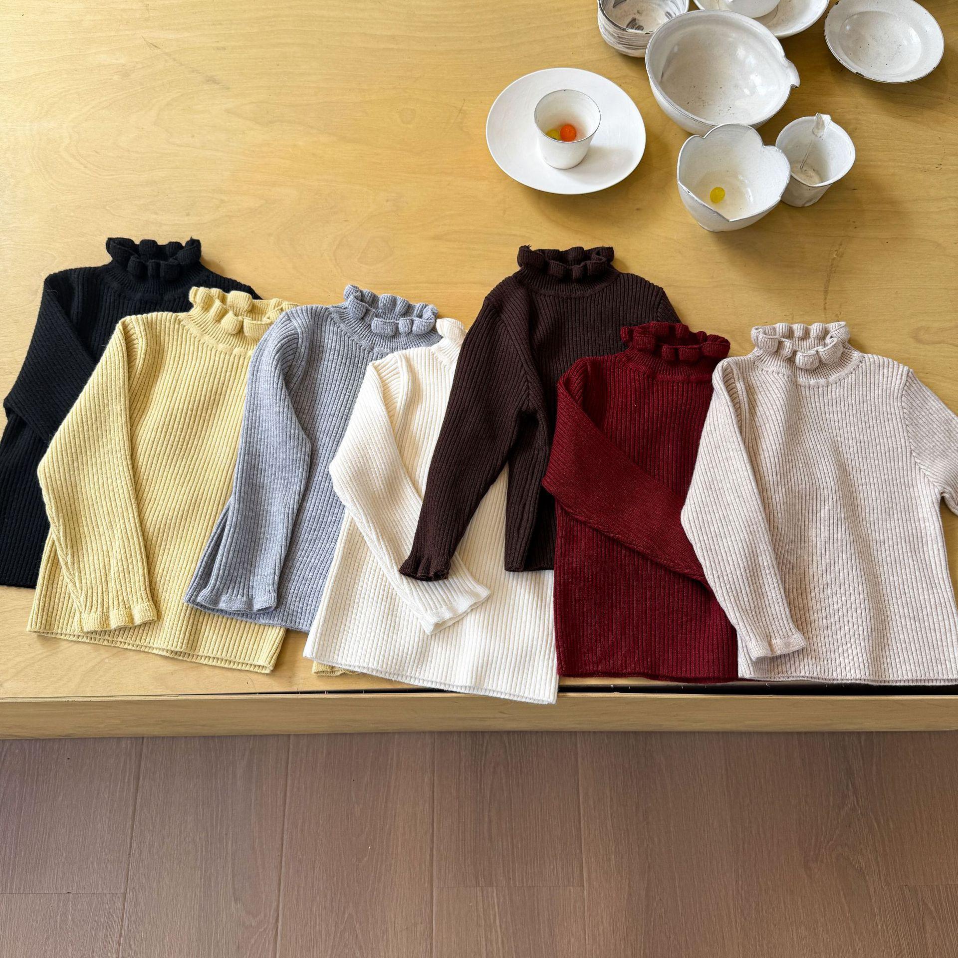 Zhe Li Children's Clothing Girls' Sweater Knitwear Winter New Half-Turtleneck Children's Base Shirt Baby Girl Clothes