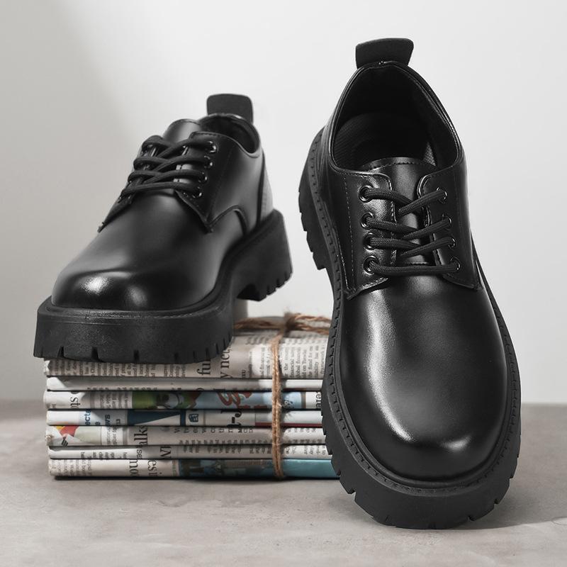 2026 Spring and Summer New Men's Business Waterproof Black Leather Shoes Chef Shoes Men's Korean Style Versatile Thick-Soled Work Shoes